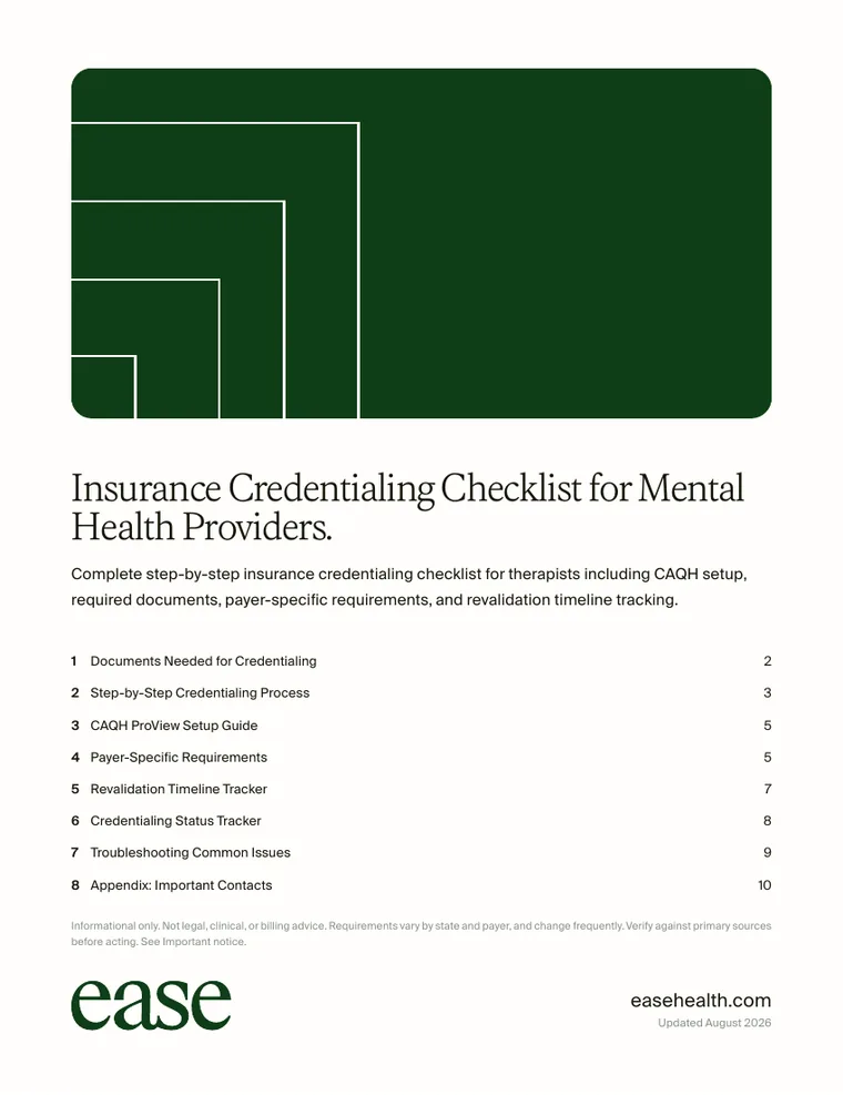 Cover page of the Insurance Credentialing Checklist for Mental Health Providers PDF