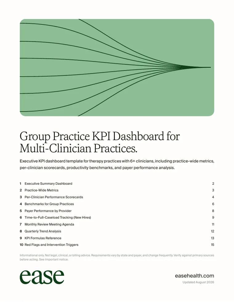 Cover page of the Group Practice KPI Dashboard for Multi-Clinician Practices PDF