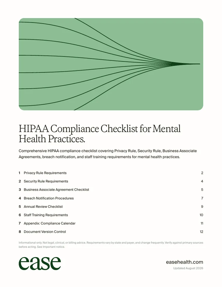 Cover page of the HIPAA Compliance Checklist for Mental Health Practices PDF