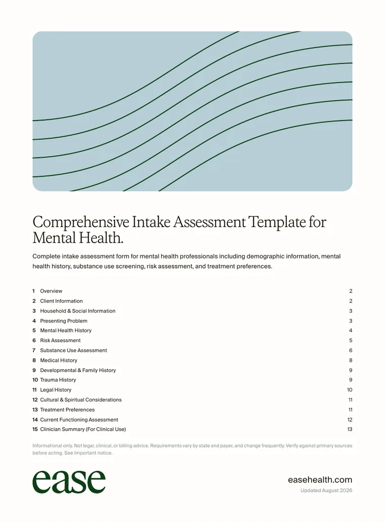 Cover page of the Comprehensive Intake Assessment Template for Mental Health PDF