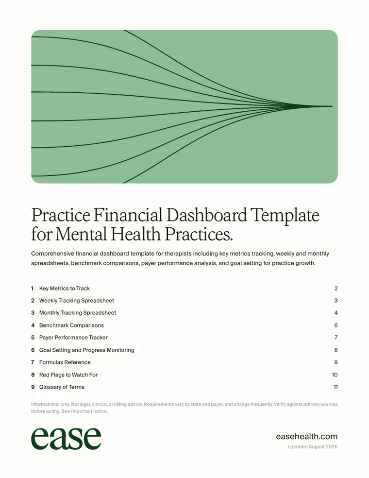 Cover page of the Practice Financial Dashboard Template for Mental Health Practices PDF