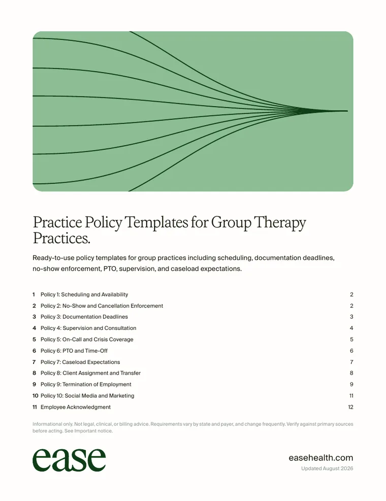 Cover page of the Practice Policy Templates for Group Therapy Practices PDF