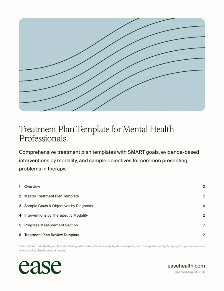 Cover page of the Treatment Plan Template for Mental Health Professionals PDF