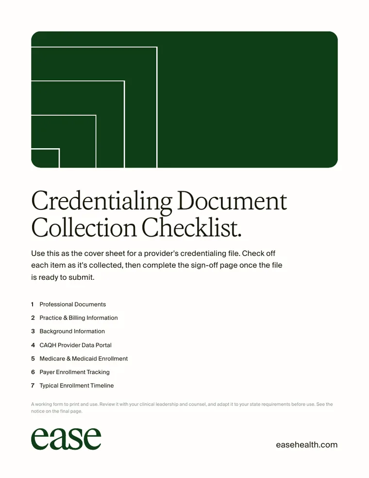 Cover of the Credentialing Document Collection Checklist PDF