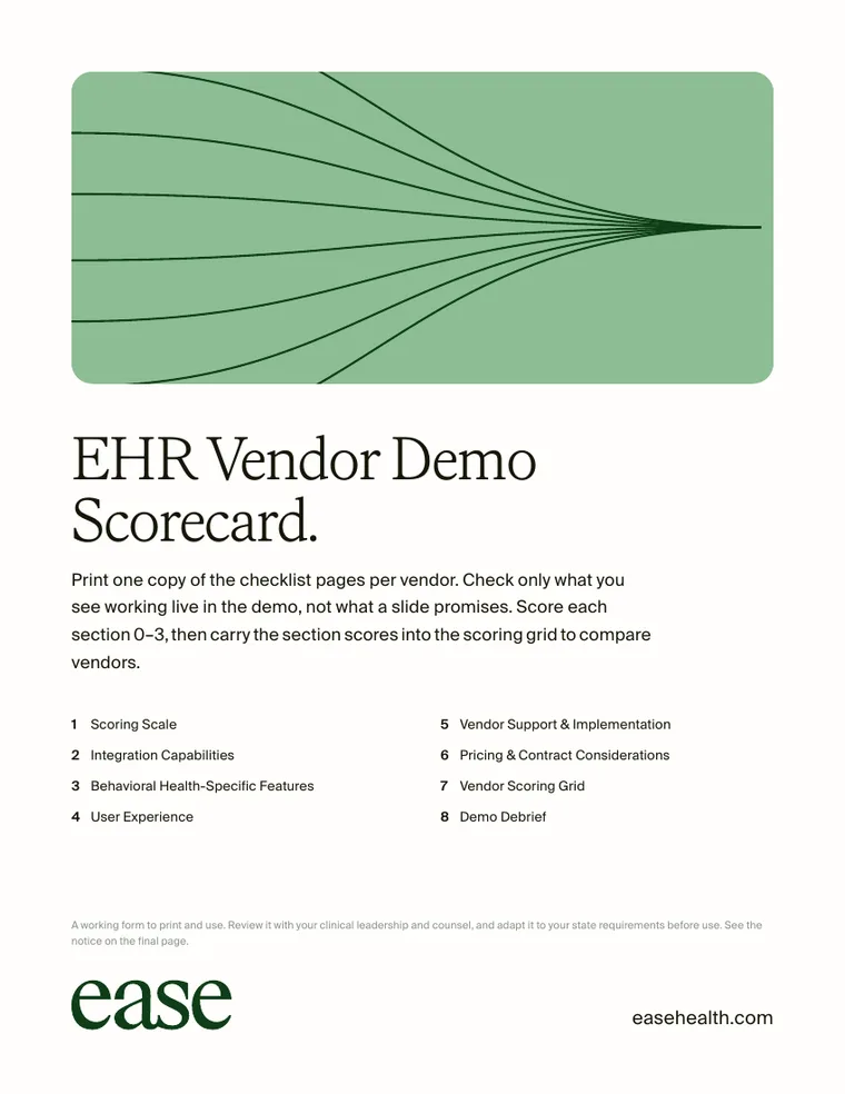 Cover of the EHR Vendor Demo Scorecard PDF